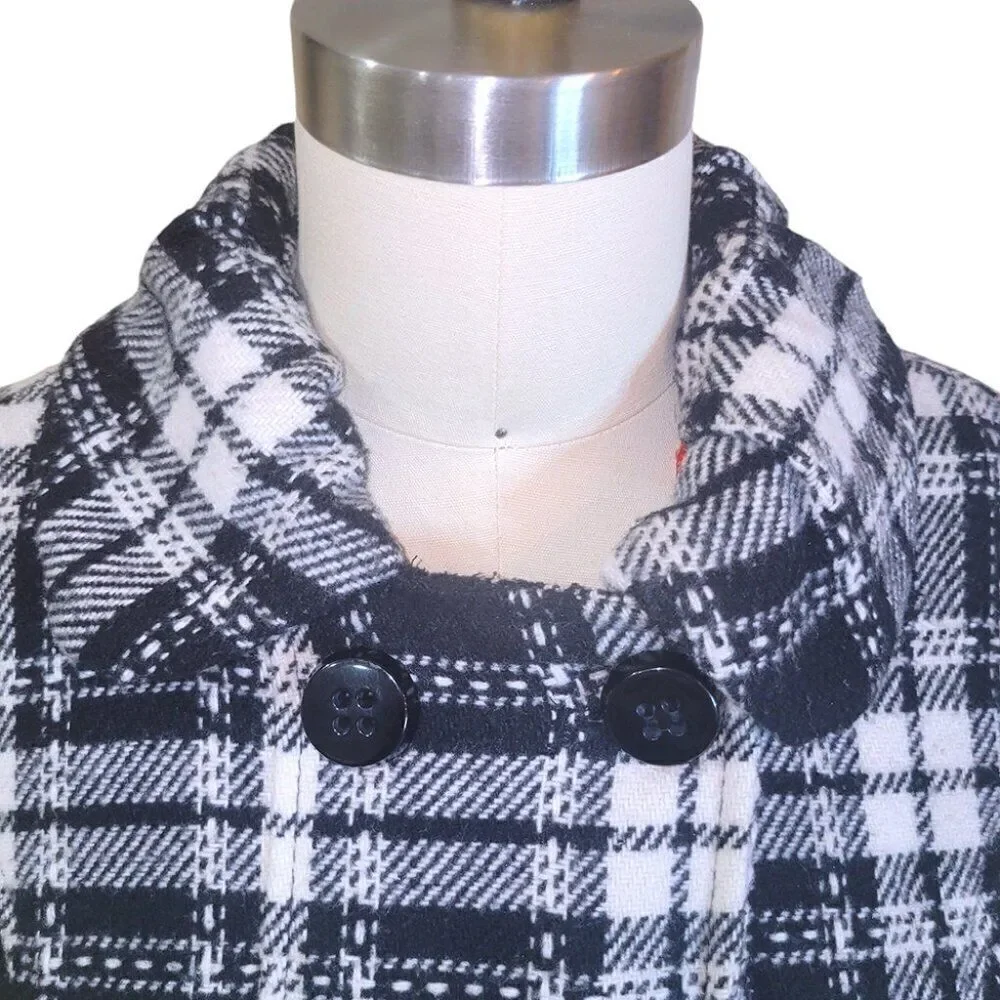 Double-breasted black white plaid jacket with removeable hood - Picture 7 of 8